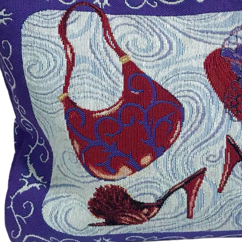 Ivory Purple and Red Hat Purse and Shoes Design Tapestry Canvas Tote Bag - Picture 6 of 12